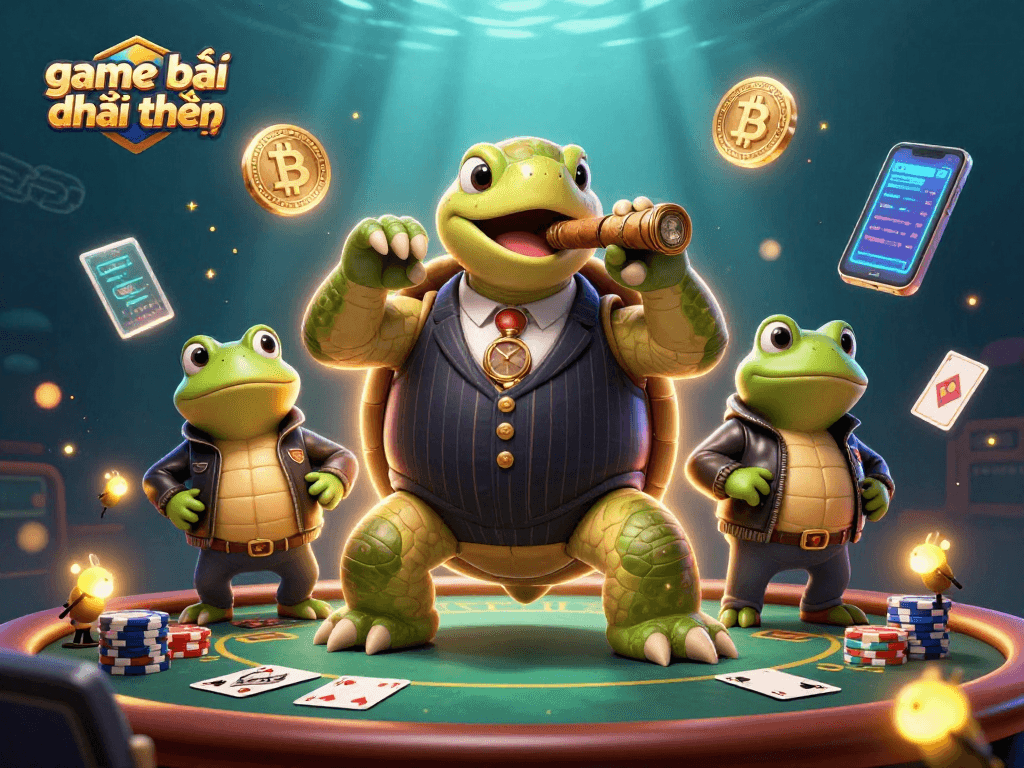 Engage in game đánh bài đổi thưởng with a vibrant casino scene featuring unique characters and elements.