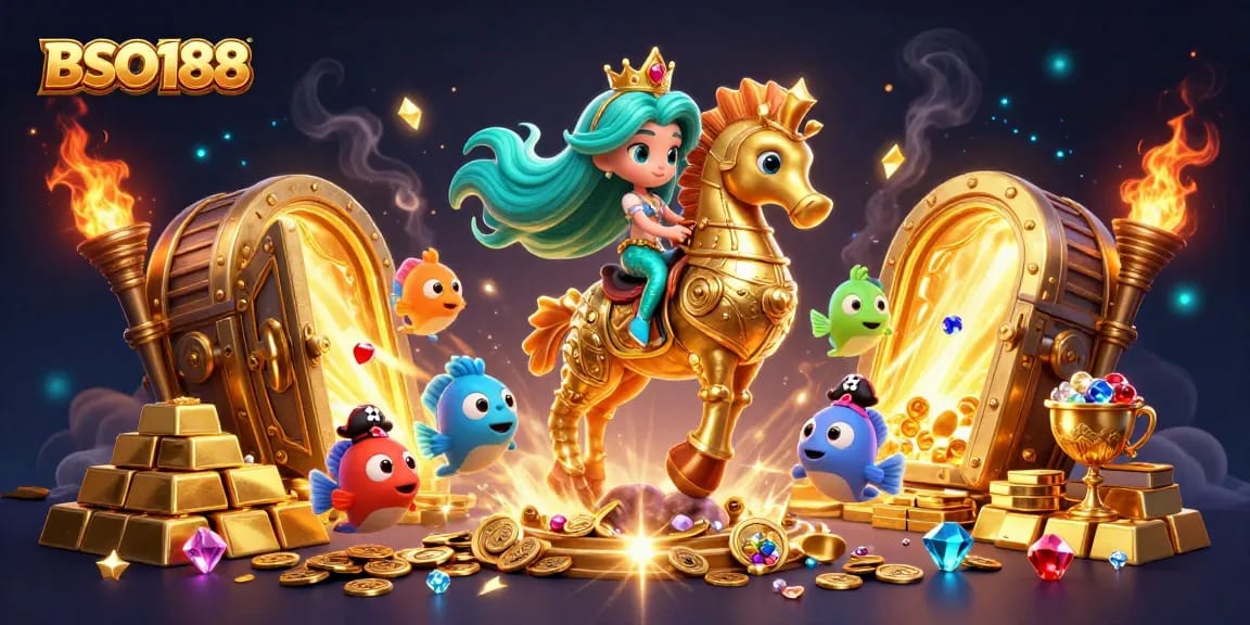 Engage in thrills at BSO188 with a vibrant mermaid-themed casino adventure illustration.