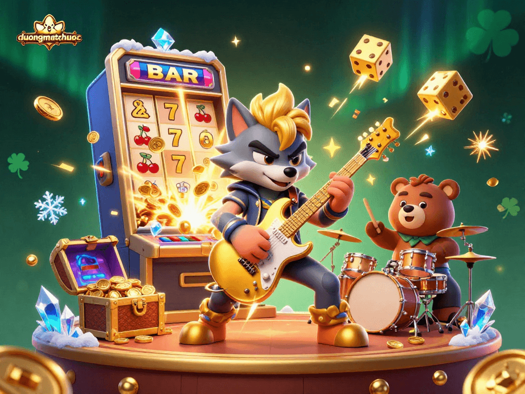Experience excitement and exhilarating wins in duongmatchuoc's vibrant casino world with captivating symbols and colorful scenes.