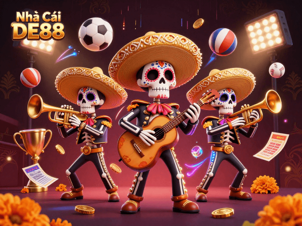 Engage with Nhà Cái DE88's vibrant, colorful scene of a mariachi band celebrating gambling thrills