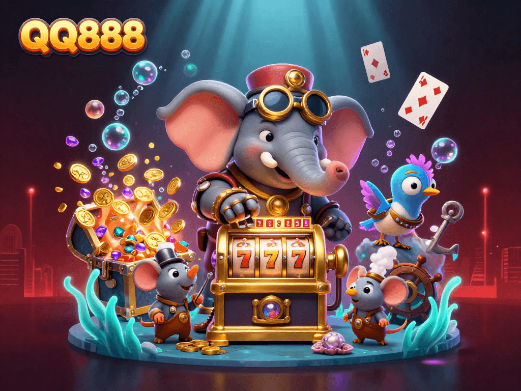 Spin the reels and win big with QQ888 in this vibrant steampunk casino adventure.