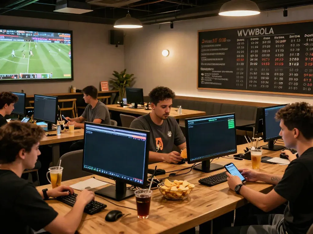 Exciting sports betting atmosphere at WWBOLA with fans cheering and live matches.