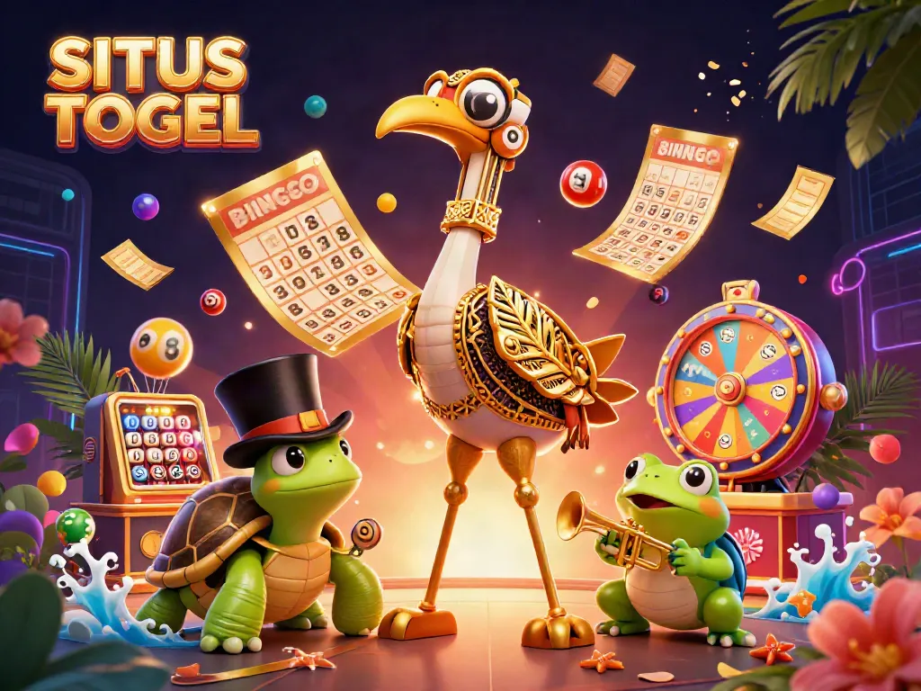 Menggambarkan aktivitas menarik di SITUS TOGEL dengan karakter 3D dalam suasana perjudian yang penuh warna.