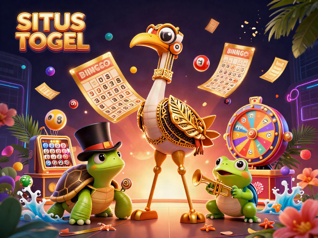 Menggambarkan aktivitas menarik di SITUS TOGEL dengan karakter 3D dalam suasana perjudian yang penuh warna.