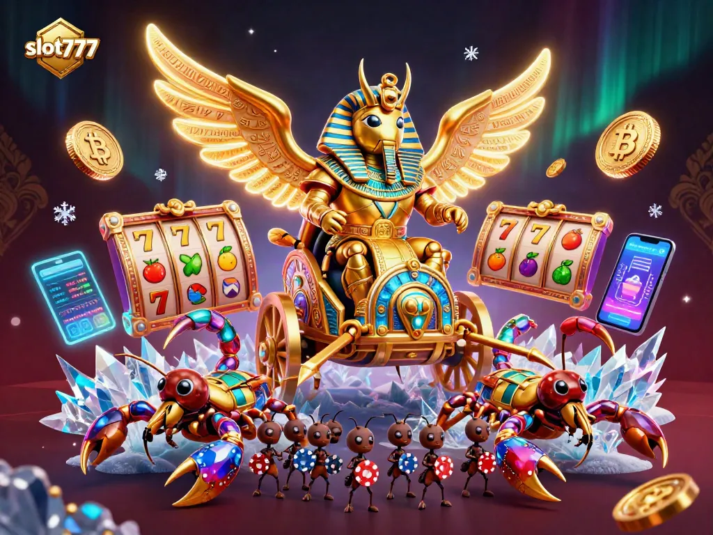 Experience the thrill of slot777 with vibrant symbols and dynamic gameplay in this engaging casino illustration.