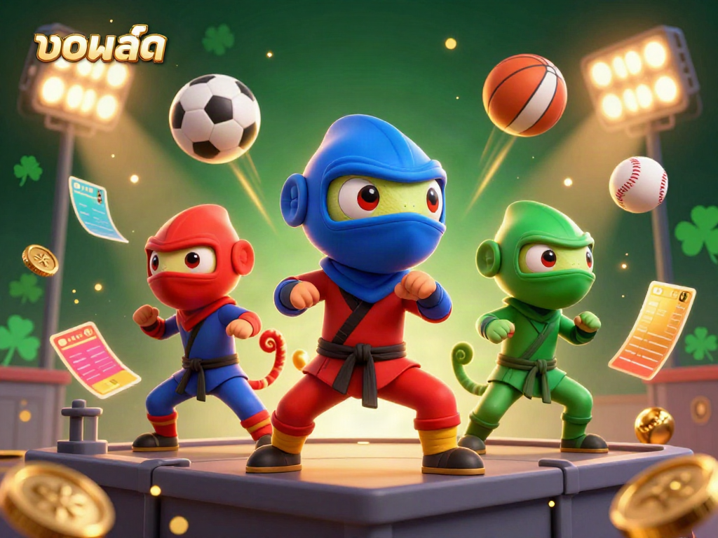 Watch the thrilling action of บอลสด where animated chameleons bring excitement to sports betting, surrounded by dynamic visuals.