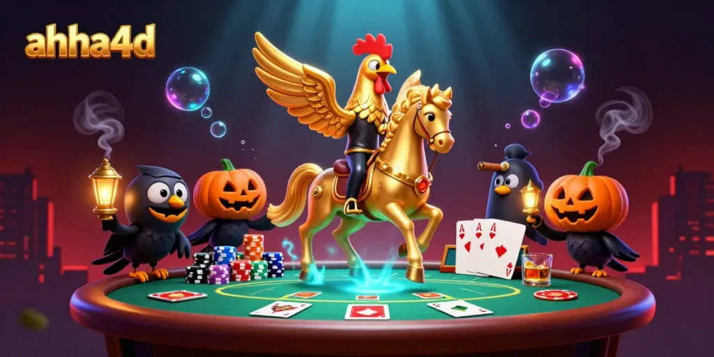 Experience thrilling wins with ahha4d as the golden rooster rides through a mystical midnight casino.