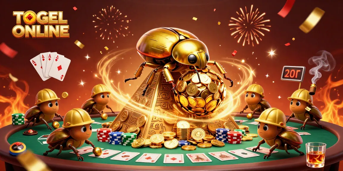 Engage with TOGEL ONLINE in a vibrant, dynamic casino scene featuring golden beetles and rich gaming elements.