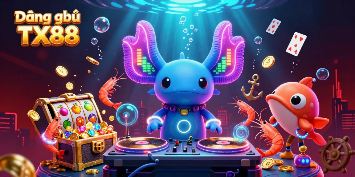 Engage with Đăng ký TX88 in a vibrant underwater casino party scene with colorful characters.
