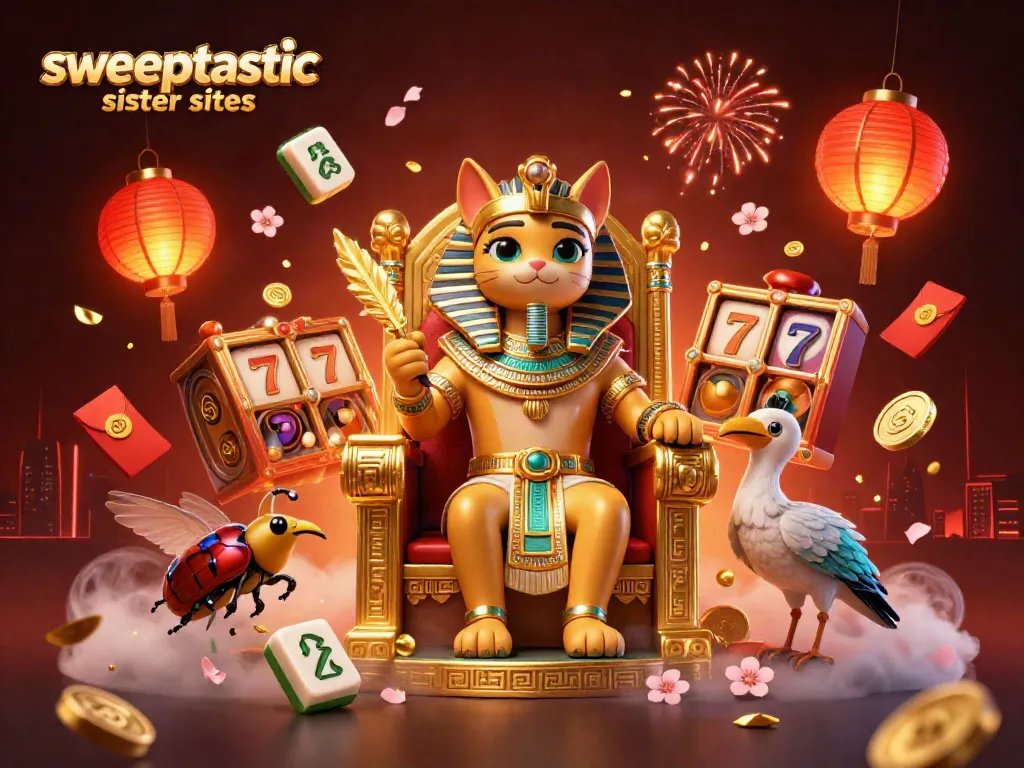 Engage with top Sweeptastic sister sites while exploring dynamic slot reels and vibrant casino elements.