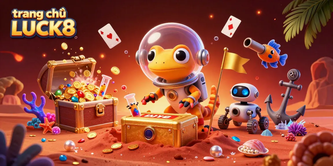Experience the vibrant universe of trang chủ LUCK8 with a Martian gecko discovering a golden casino.