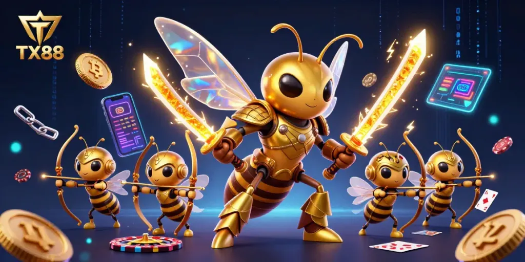 Engage with TX88's exciting online casino experience, featuring vibrant 3D cartoon characters and dynamic game elements.