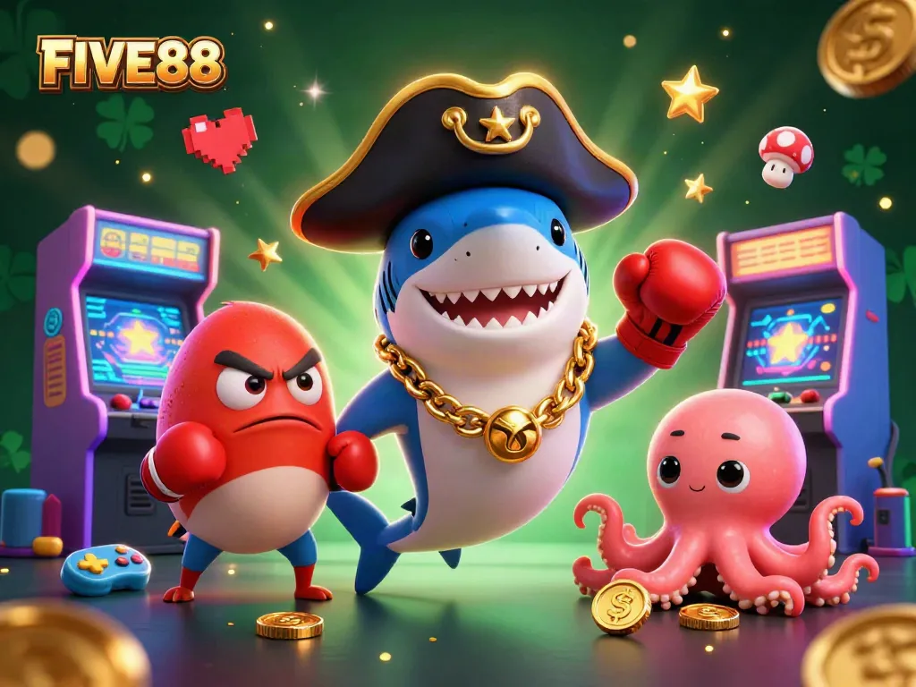 Engage with FIVE88's thrilling 3D casino adventures featuring energetic characters and vibrant gaming elements.