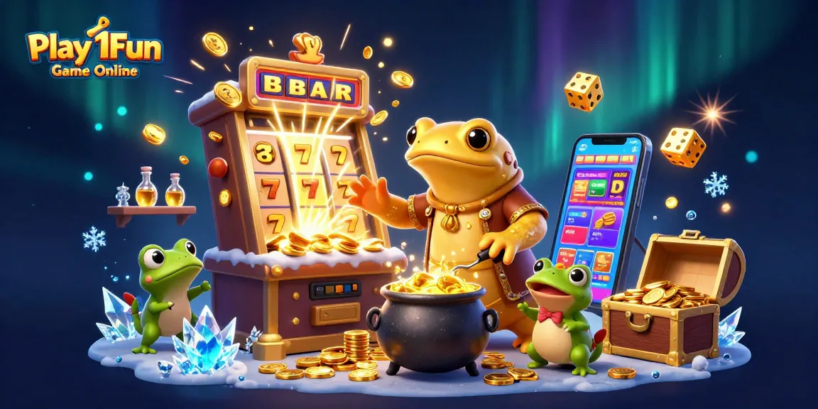 Engage with Play 1Fun Game Online in a vibrant, action-packed casino adventure illustrated scene.