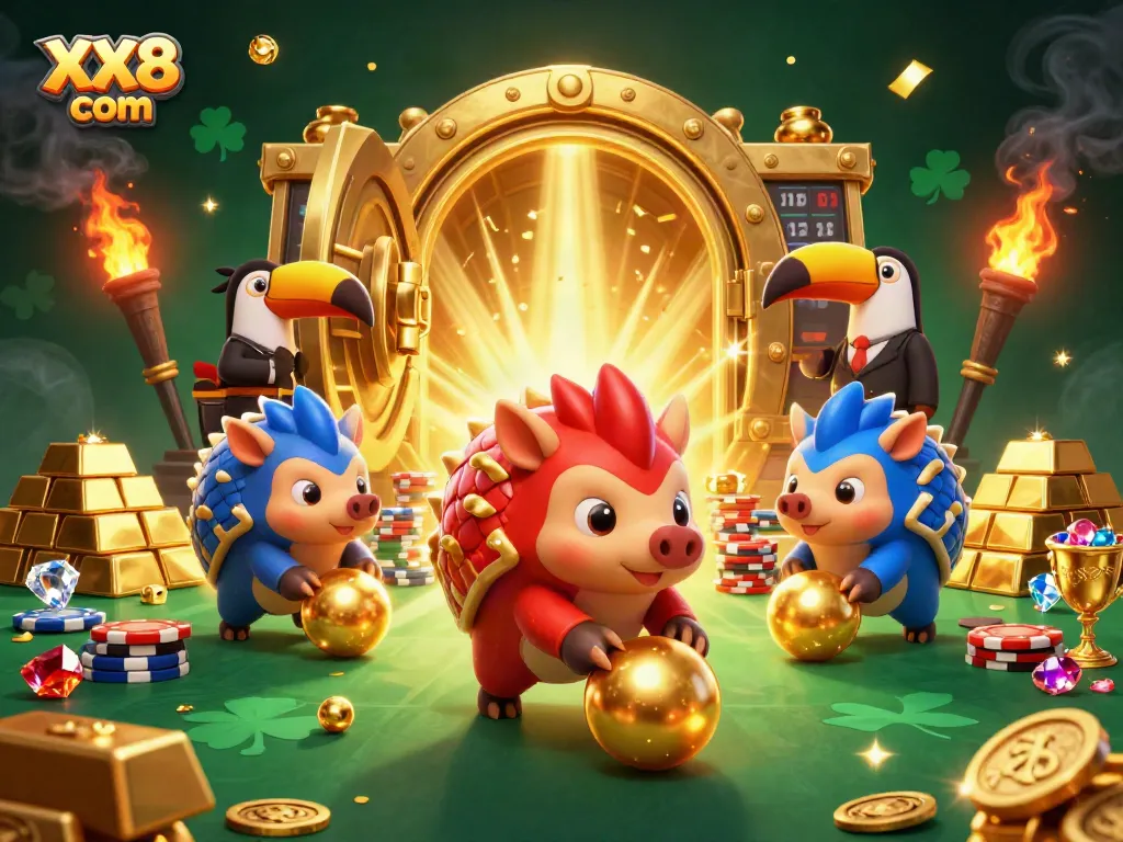 Experience thrilling gaming action at XX8 com with vibrant pangolin rivals and sparkling treasure.