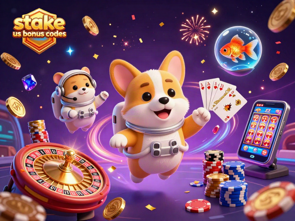 Engage in winning with Stake US bonus codes featuring animated characters in a casino scene.