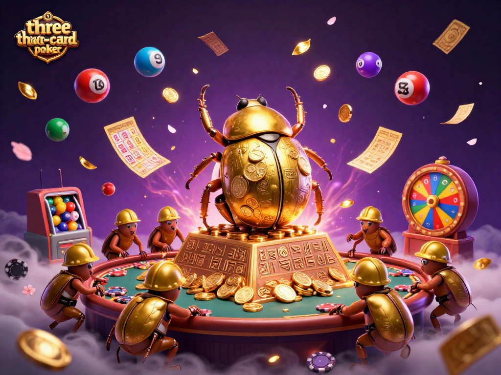 Experience thrilling three-card-poker action with vibrant casino elements in a dynamic gaming scene.
