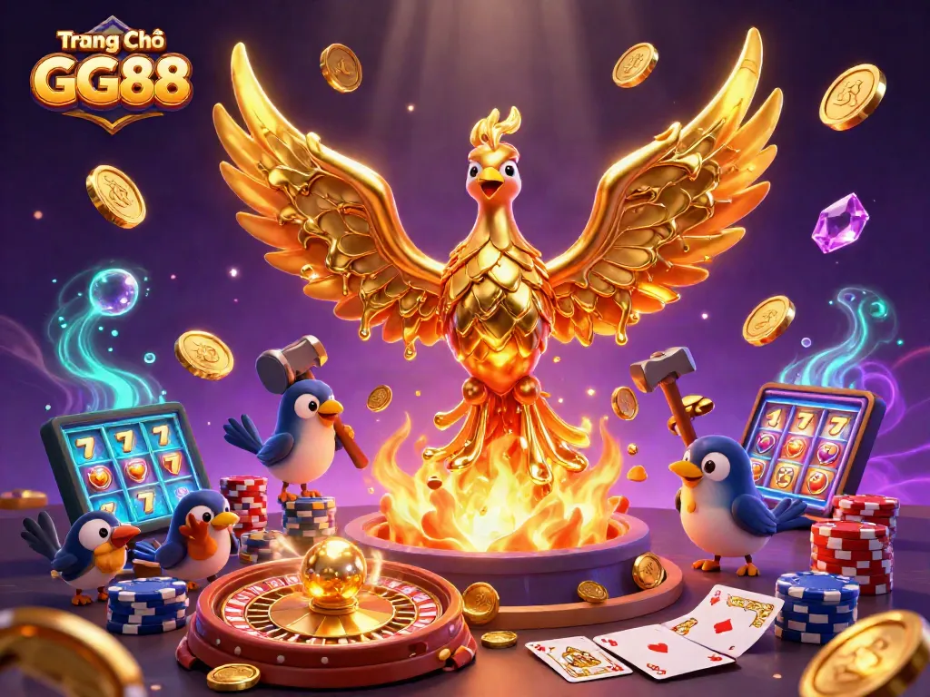 Engaging scene showcasing golden phoenix and casino elements, celebrating Trang Chủ GG88's vibrant online gaming.