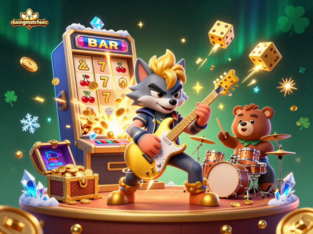 Experience excitement and exhilarating wins in duongmatchuoc's vibrant casino world with captivating symbols and colorful scenes.