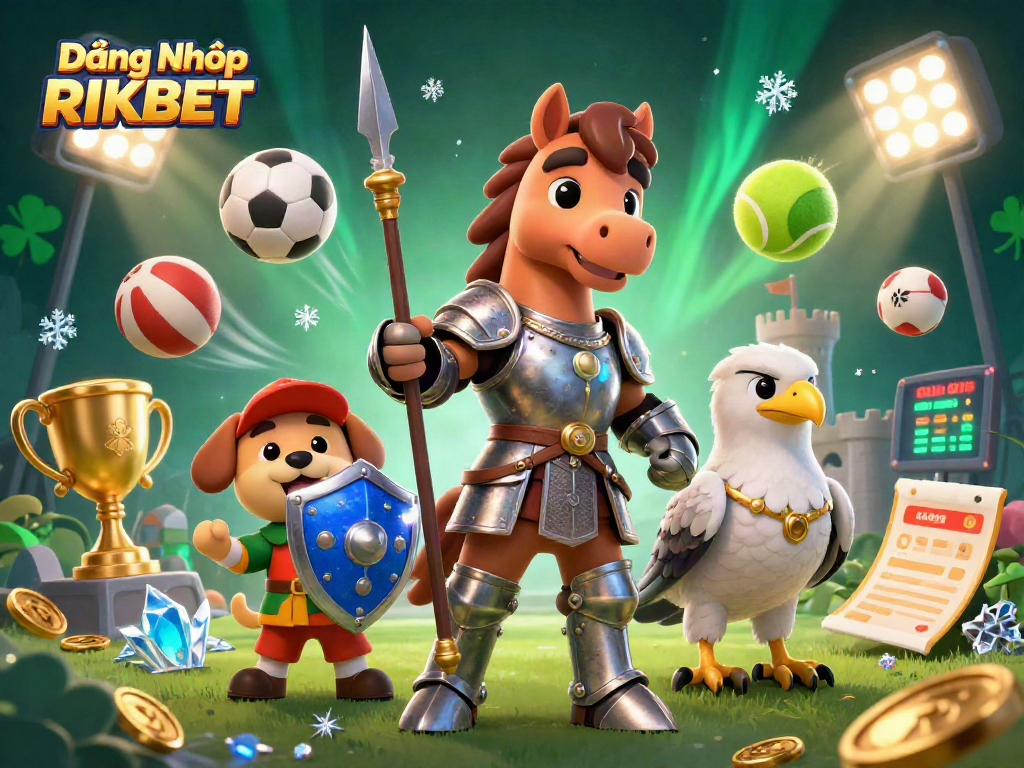 Experience the excitement of Đăng Nhập RIKBET through dynamic visuals of gaming action and characters.