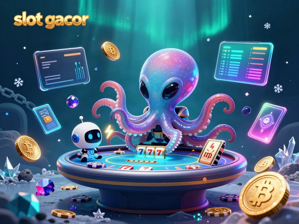 Experience excitement with slot gacor as an alien octopus animates a holographic gaming scene.