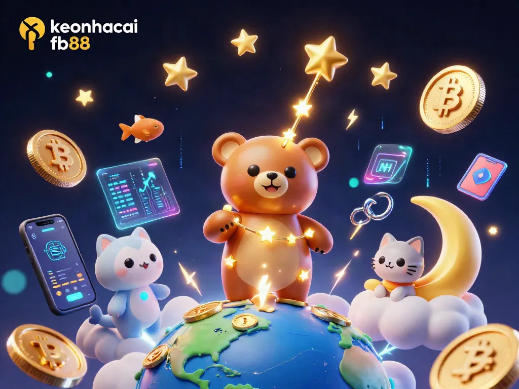 Experience keonhacai fb88 excitement with cartoon constellation bear collecting coins in a vibrant casino scene.