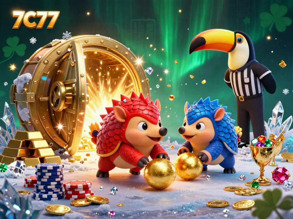 Experience thrilling gameplay at 7C77 with rival pangolins and poker chips visualizing excitement.