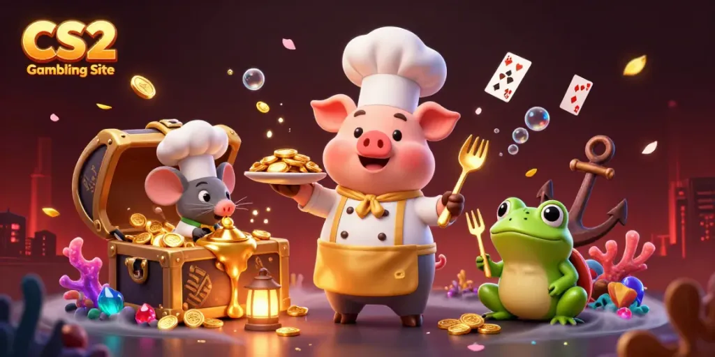 Experience the excitement of CS2 Gambling Site with gold coins and characters in an enchanted scene.