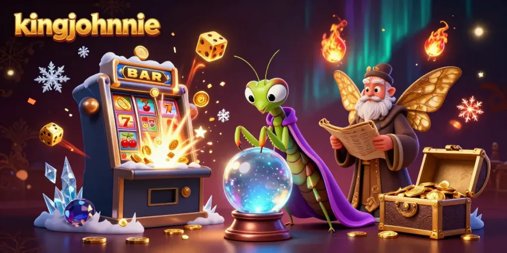 Win big at kingjohnnie with a mystical scene featuring fortune teller and casino elements.