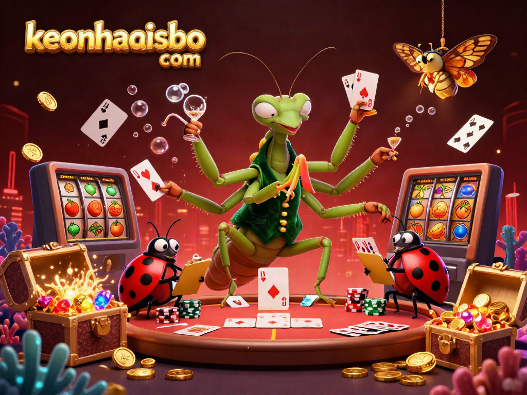 Engage with keonhacaisbo com in a vibrant 3D casino scene filled with dynamic gaming elements.