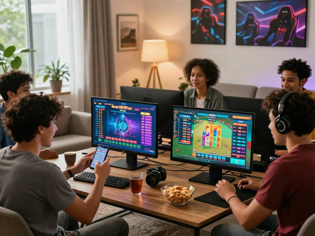 Engaging togel online gaming session with players in cozy living room.