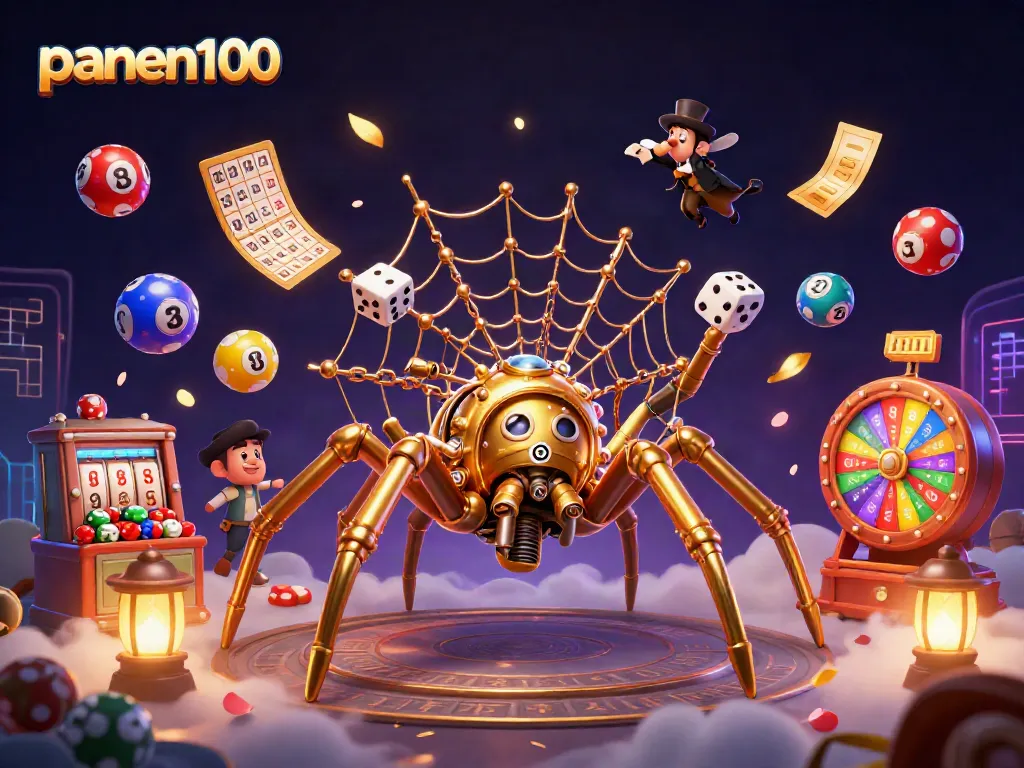 Play powerfully with panen100 - an exhilarating lottery scene filled with golden chains and vibrant elements.