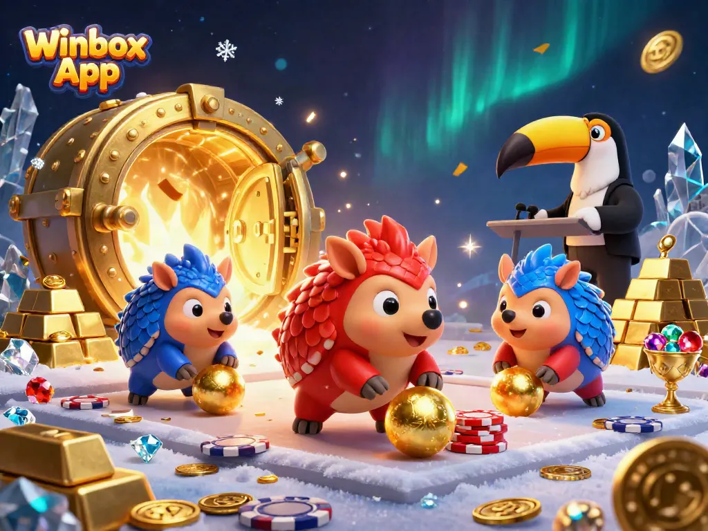 Engage with the thrilling Winbox App casino experience through playful pangolins amidst sparkling treasures.