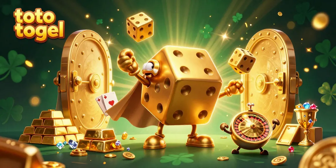 Engage in thrilling toto togel with a dynamic casino-themed 3D illustration featuring golden character elements.