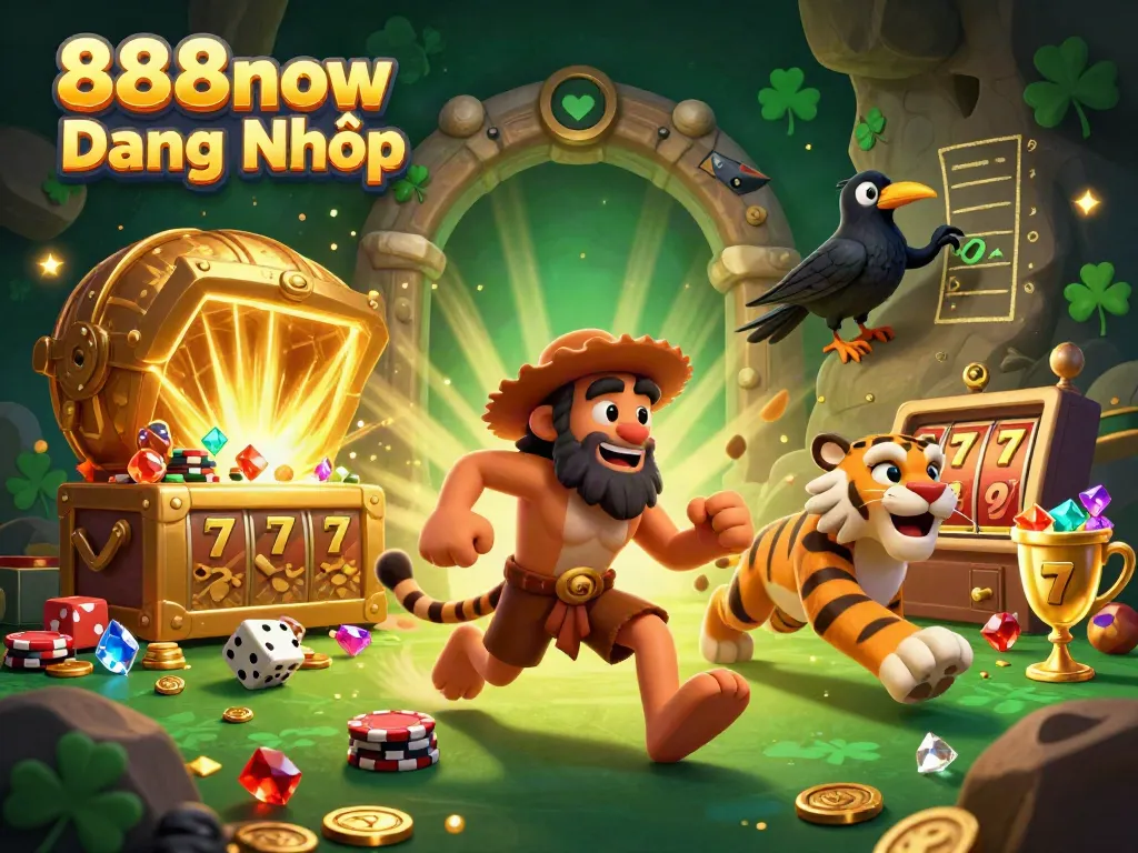 Join the excitement of 888now Đăng Nhập as you play in a vibrant casino featuring unique characters and dazzling treasures.