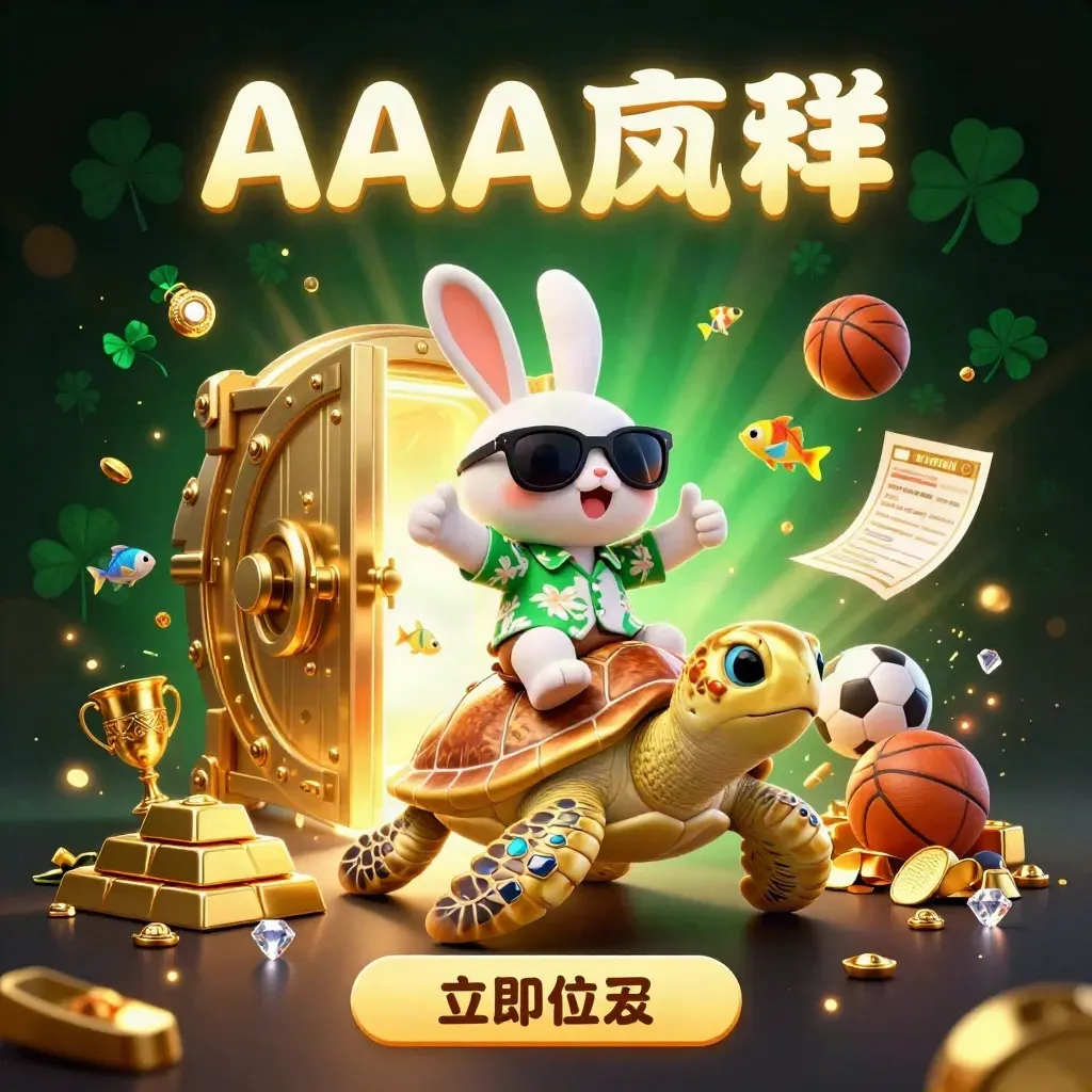 Rabbit rides jeweled sea turtle amid treasure, gold glow, fish, and casino props on dark emerald.