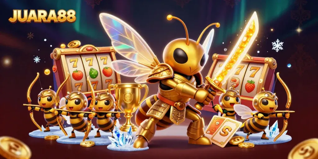 Experience JUARA88 with dynamic slot symbols and engaging gameplay in a vibrant 3D scene.