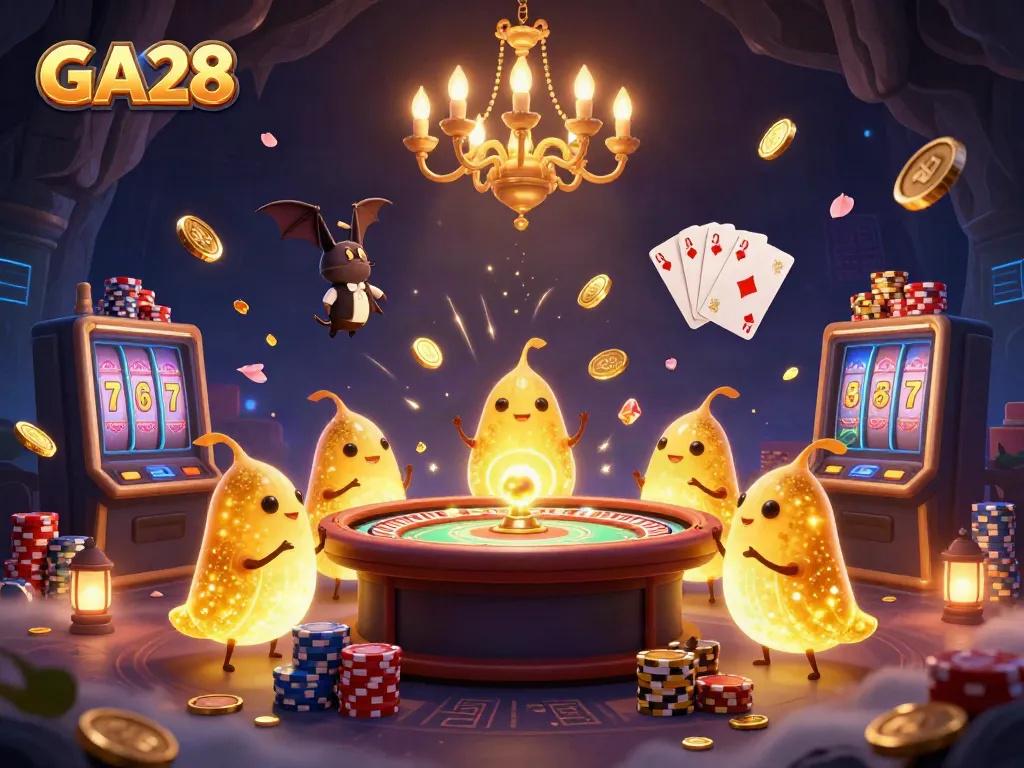 Experience the excitement of GA28 with vibrant casino elements and animated glowworms illuminating the scene.