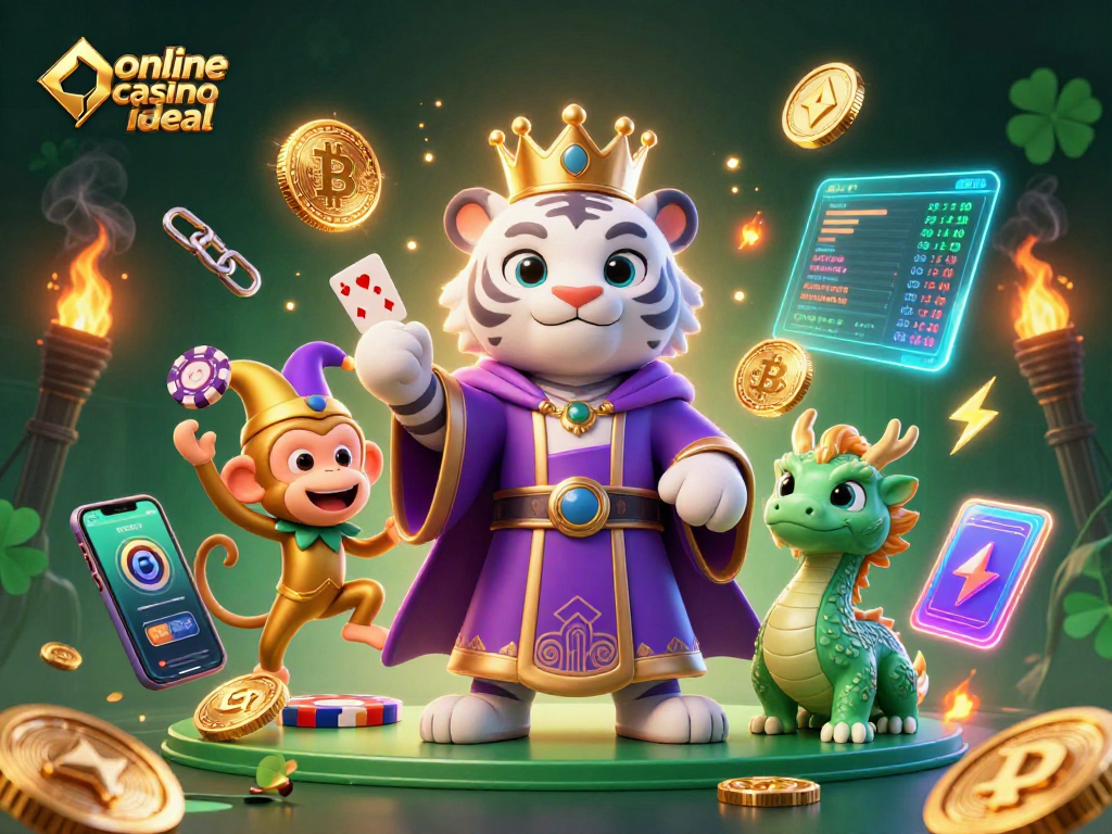 Gambarkan suasana unik kasino online ideal dengan harimau putih, monyet geledek, dan naga giok yang menghidupkan suasana permainan.