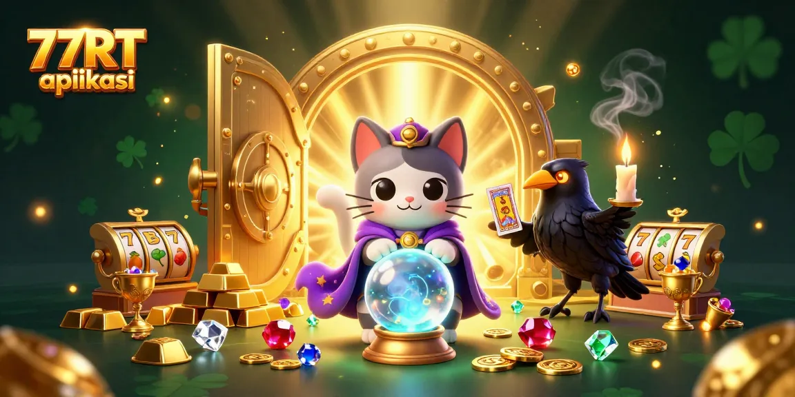 Engage with thrilling spins and wins through 77RT aplikasi's unique features amidst a mystical casino scene.