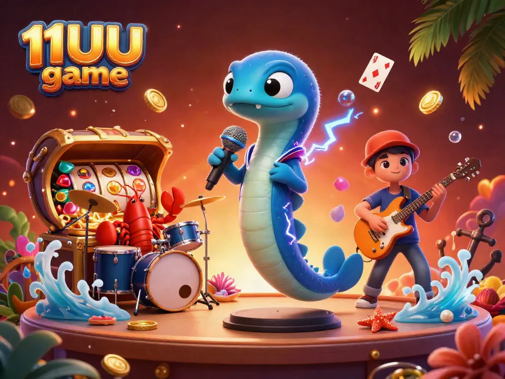Experience the vibrant scene of 11UU game featuring an electric eel DJ alongside casino elements.