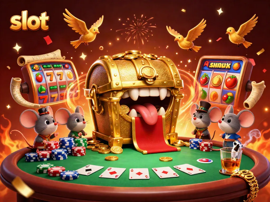 Spin the slot reels while enjoying riches amid vivid casino elements and animated characters.