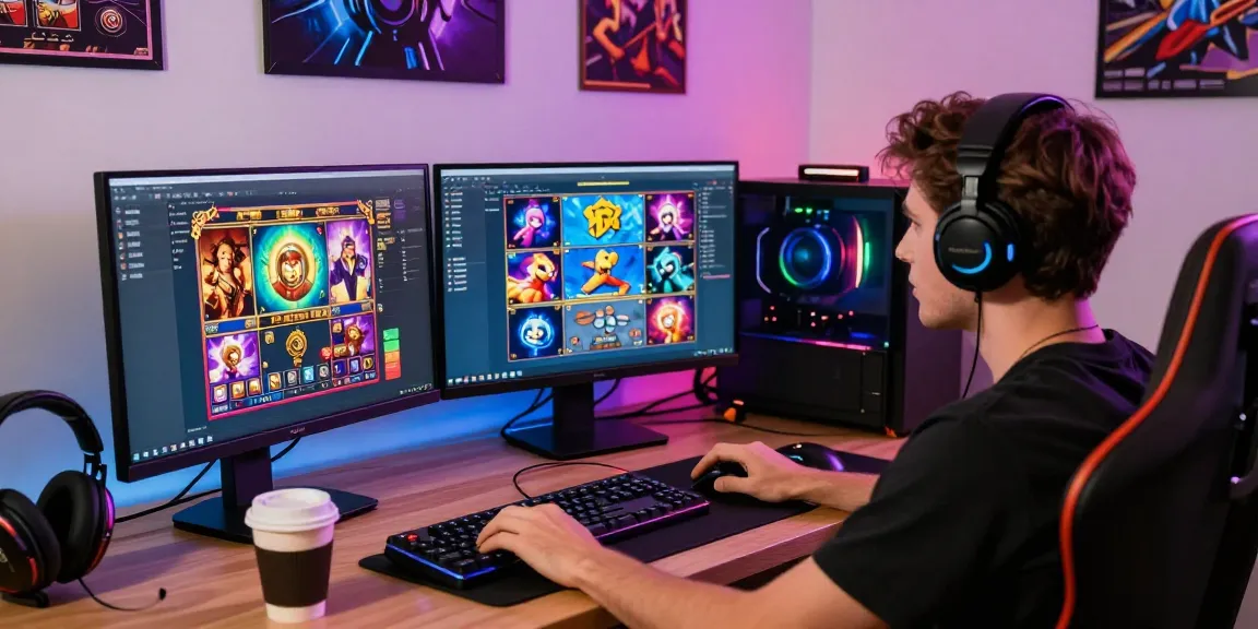 Player enjoying slot resmi games in an immersive home gaming setup with vibrant graphics and accessories.