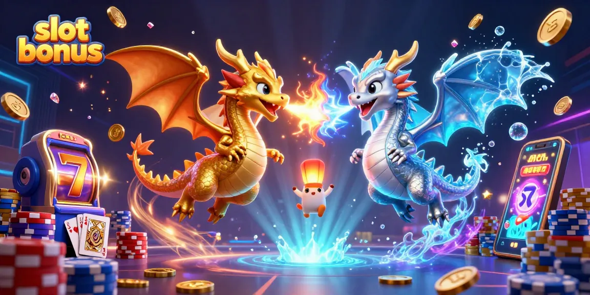 Activate your slot bonus with vibrant dragons and sparkling gems in this dynamic casino illustration.