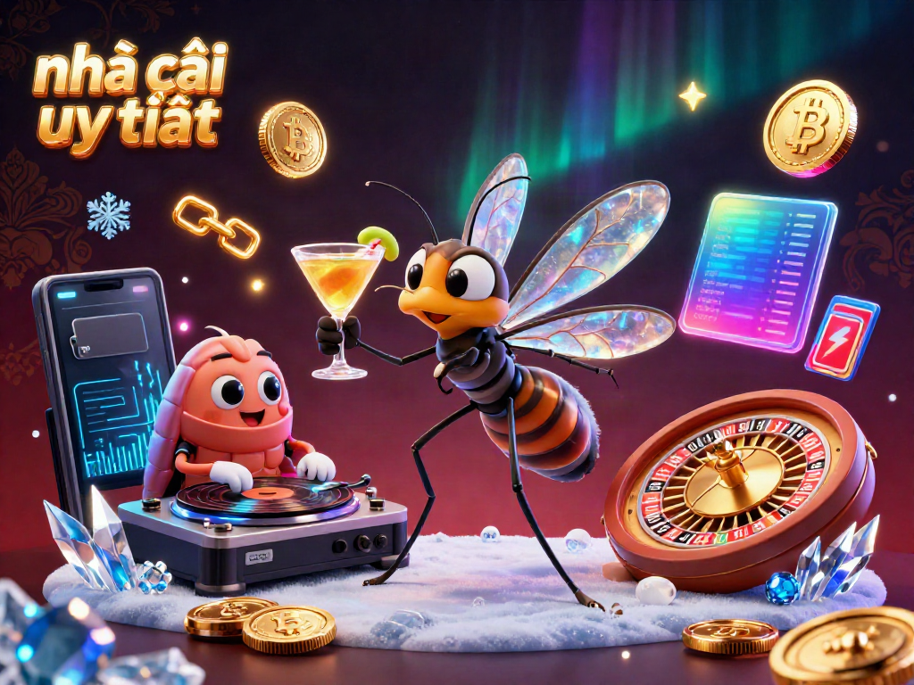Experience the thrill with nhà cái uy tín showcasing a lively casino scene featuring a frozen mosquito mascot and energy-filled elements.