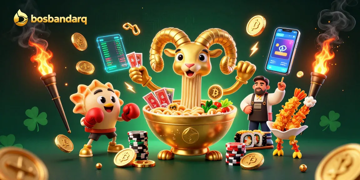 Engage in card games at bosbandarq with vibrant characters and glowing crypto elements.