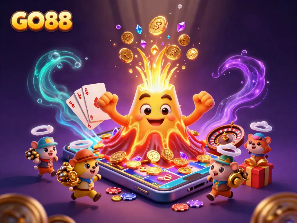 Experience the thrill at GO88 casino with vibrant slots and treasures erupting
