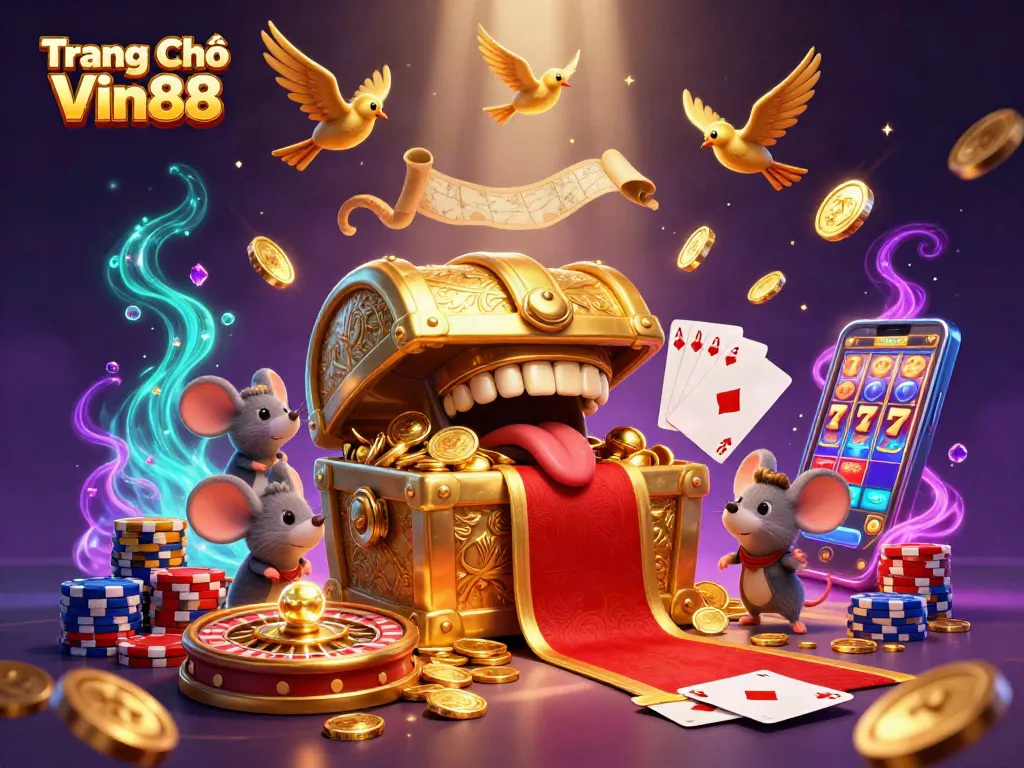 Experience the thrilling "Trang Chủ Vin88" casino atmosphere, engaging with vibrant gaming elements and treasure.