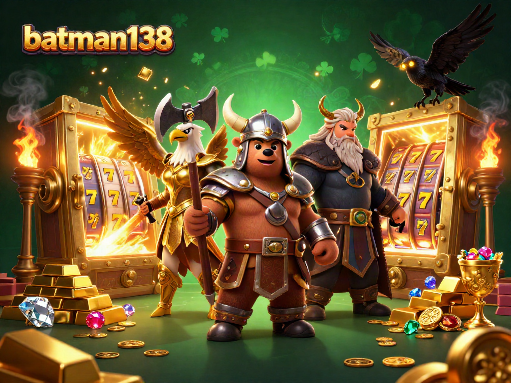Win big with batman138 in an epic casino adventure featuring Viking characters and gold treasures.