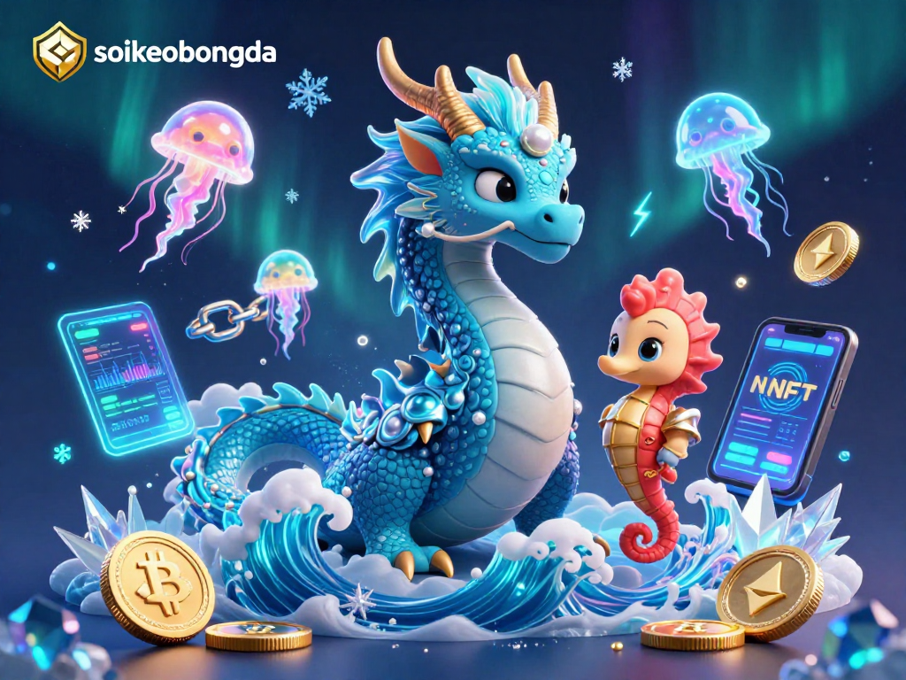 Experience the excitement of soikeobongda with captivating 3D illustrations featuring dragons and crypto elements.